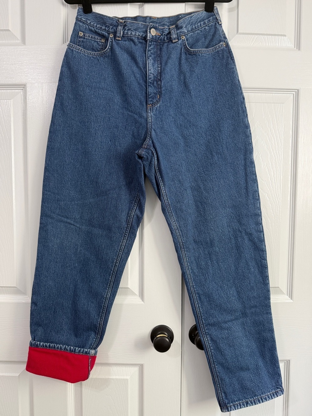 Lands’ End Fleece Lined Jeans Women’s 12 High Rise Straight Leg Medium Wash